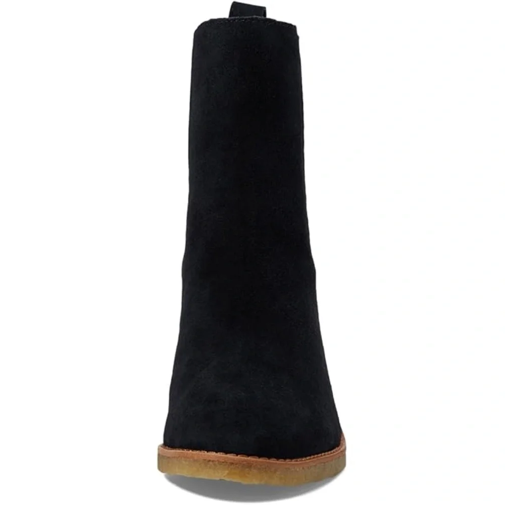 Ralph Lauren Marianna Black Suede Pull-On Chelsea Booties Block Heel Ankle Boots